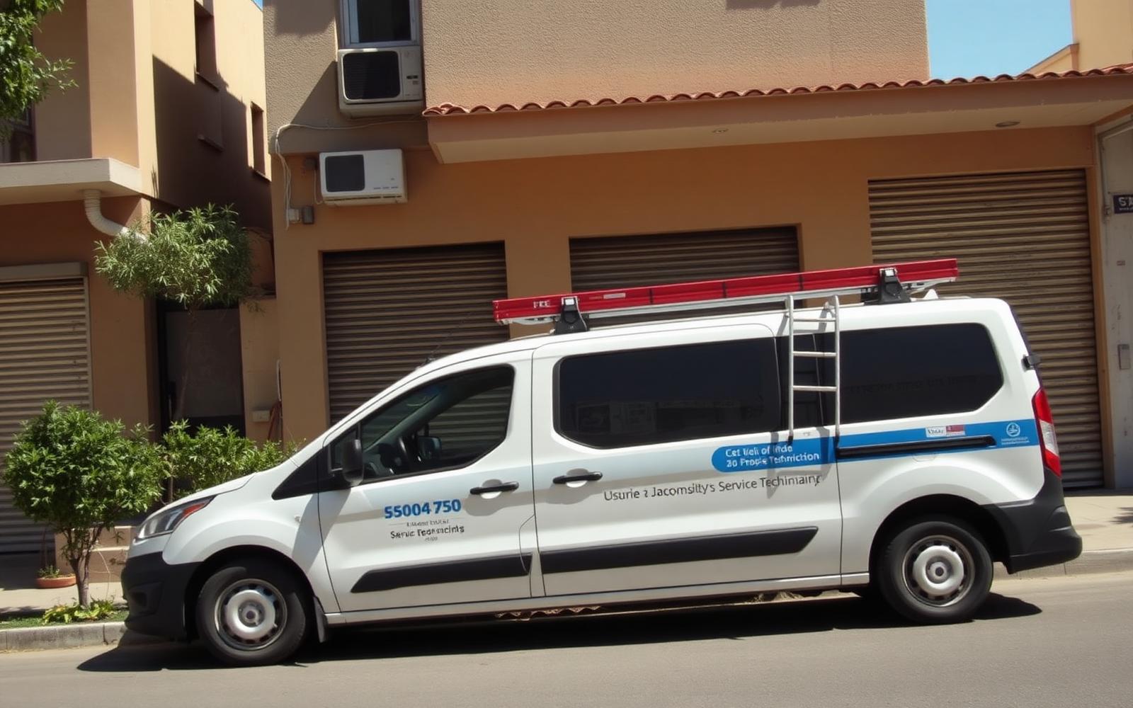 רכב שירות של טכנאי תריסים ברחוב בהוד השרון